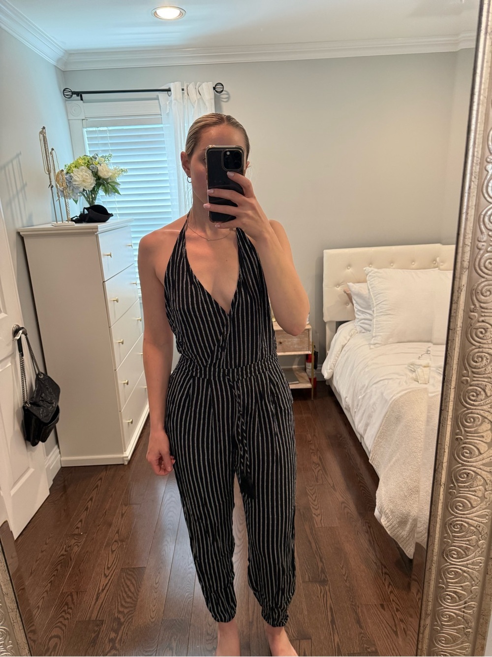 Striped Black & White Halter Jumpsuit
